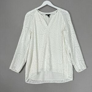 Nic+Zoe Womens Top Large White Fringe Popover Layered Blouse Holiday Office Boho